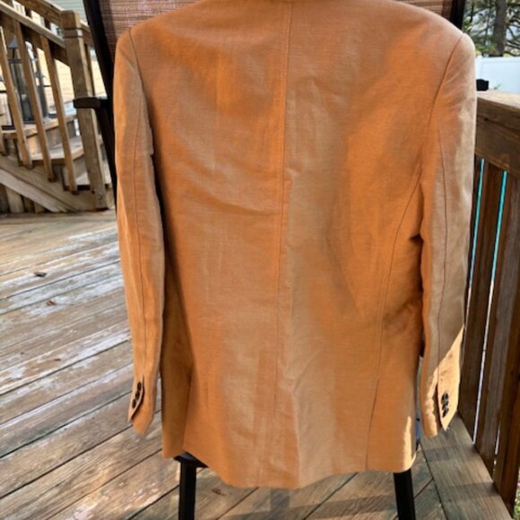 Smythe Tan Linen Silk Blend Herringbone Double Breasted Blazer NWOT - Picture 7 of 9